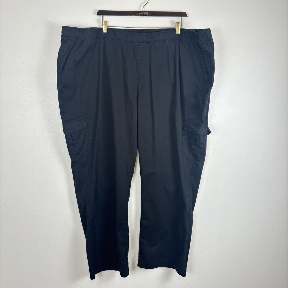 Denim & Co. Plus 5X EasyWear Twill Pull-On Cargo Straight Leg Pants Black